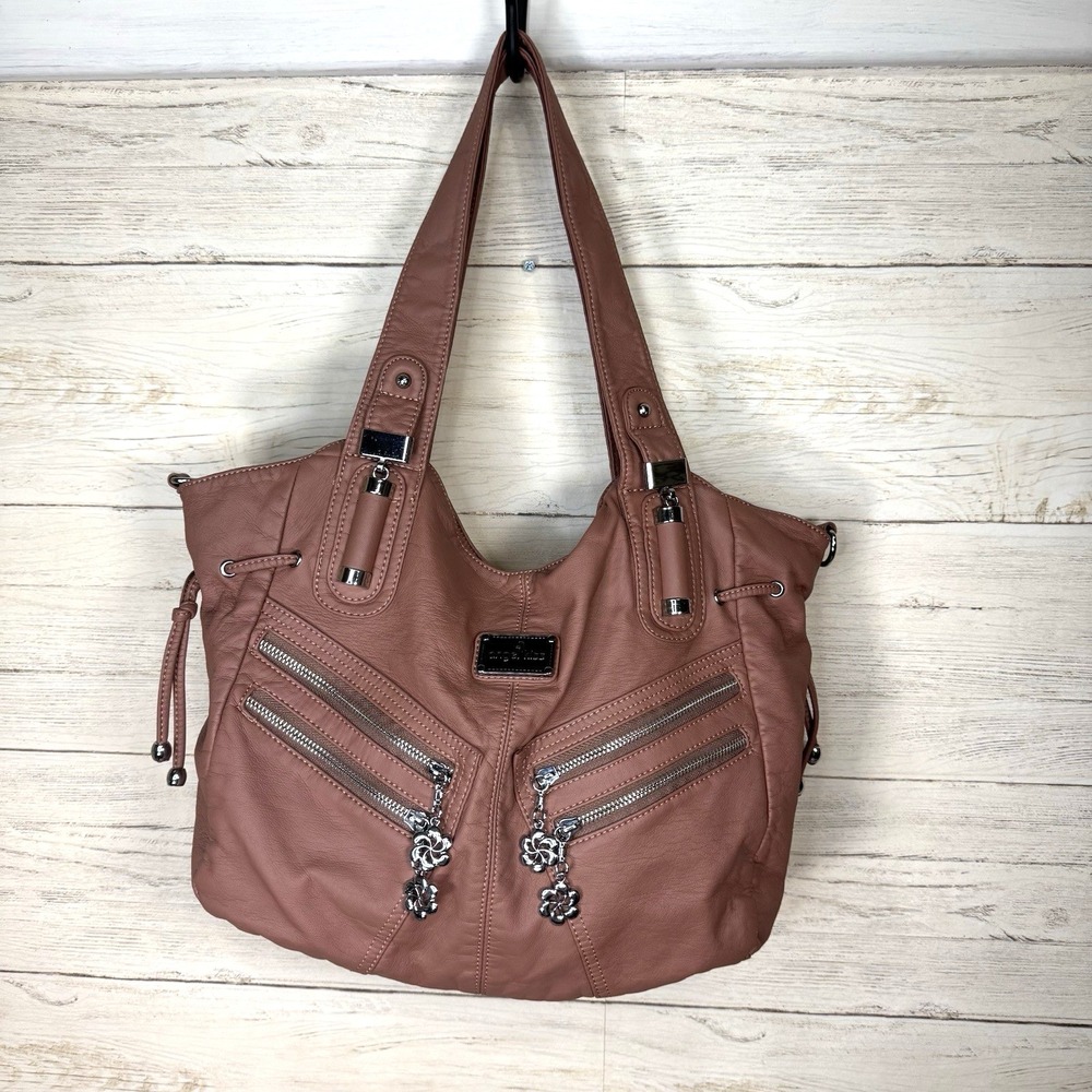 Angel Kiss Pink Mauve Multi Pocket Satchel Shoulder Purse Moto Boho Bag w Strap